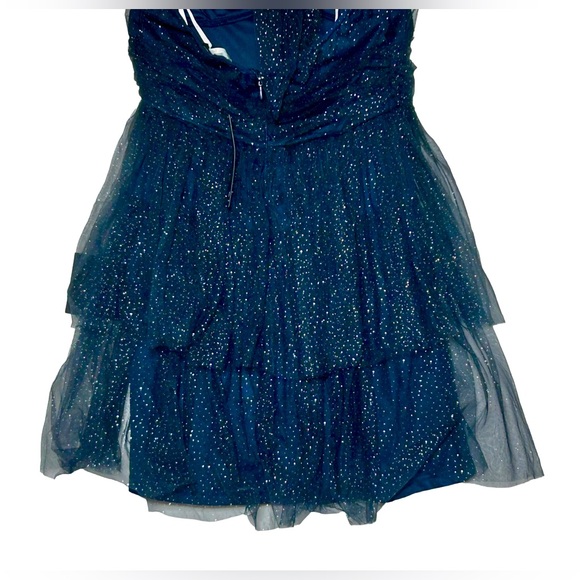 NWT Lulus Sweet Magic Navy Blue Glitter Tiered Tulle Halter Mini Dress, Medium - Picture 10 of 14